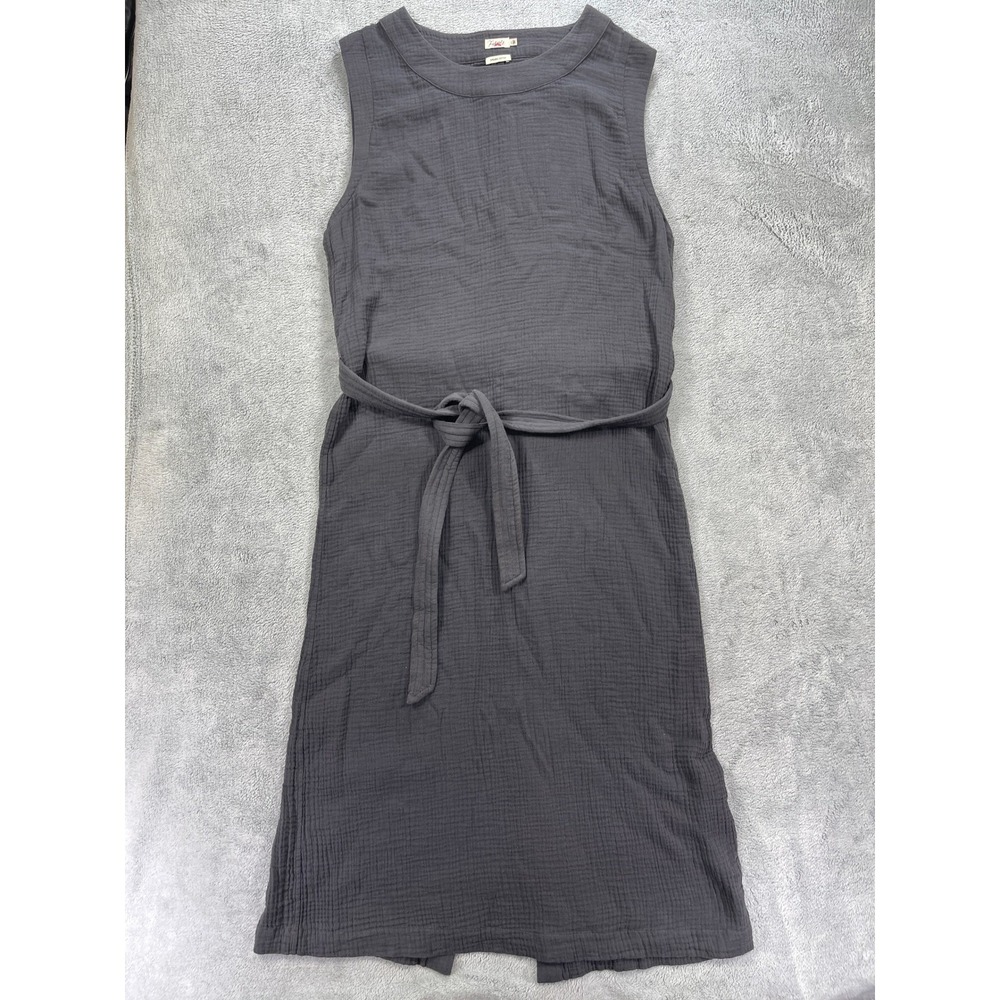 Faherty Dress Women Large Gray Dream Organic Cotton Costa Midi Sleeveless Belted - Picture 2 of 11